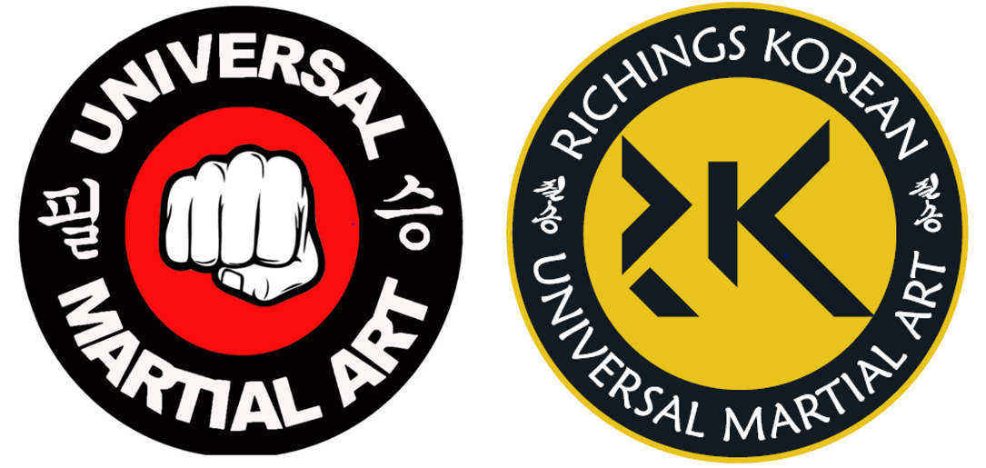 The Universal Martial Art crest and the Richings Korean Universal Martial Art crest, side by side
